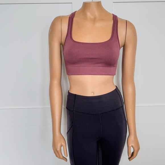 Athleta, Aurora Scoop Crossback Ribbed Women’s Small Sports Bra A-C, Tawny Rose - Picture 2 of 7